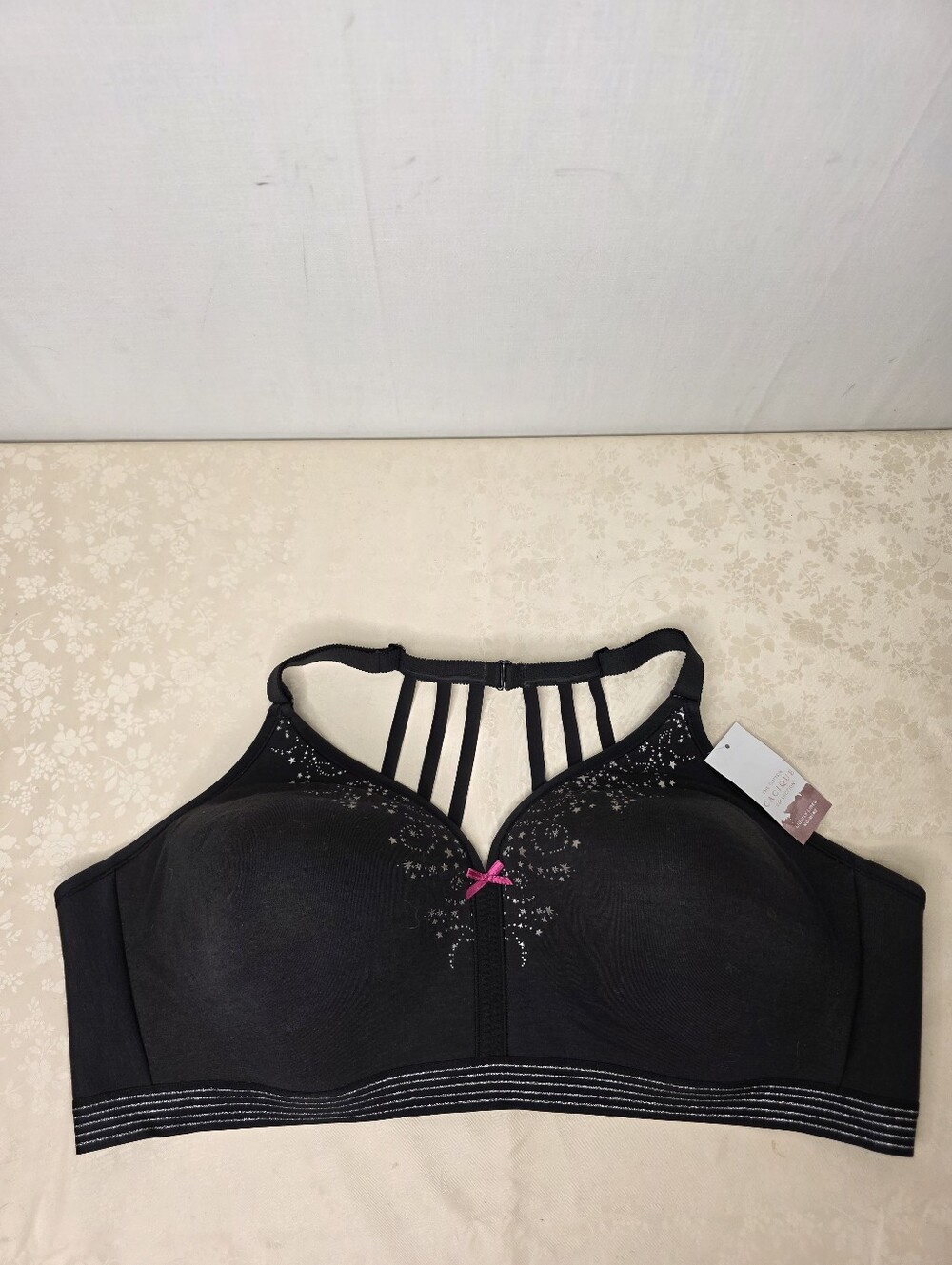Cacique Cotton Collection Lightly Lined No-Wire Bra 50C Black Celestial Stars NW